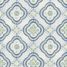 Light Blue Garden Trellis Medallion Wallpaper