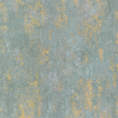 Light Blue & Gold Faux Regal Texture Wallpaper