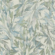 Light Blue &amp; Grey Rainforest Leaves Wallpaper