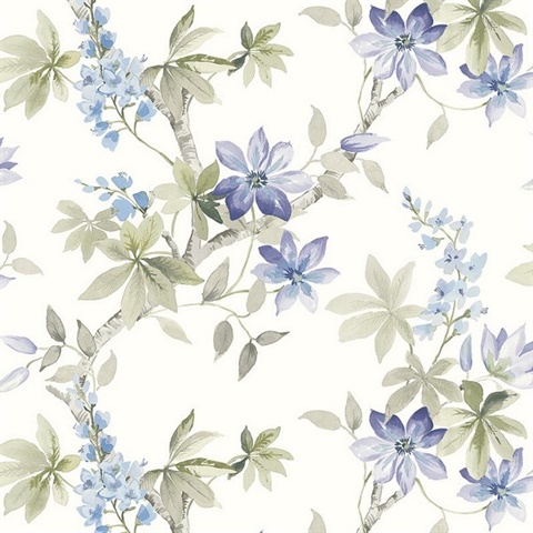 Light Blue Rosoman Floral & Leaf Wallpaper