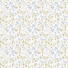Light Blue Spring Leaf & Floral Trail Wallpaper