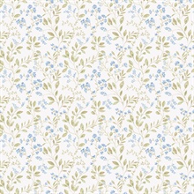 Light Blue Spring Leaf &amp; Floral Trail Wallpaper