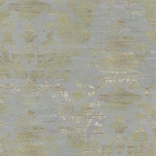 Light Blue Weathered Linen Damask Wallpaper