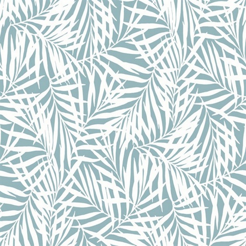 Light Blue & White Oahu Fronds Wallpaper