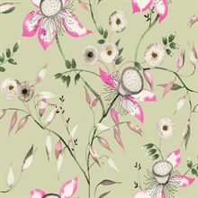 Light Green Artistic Floral & Leaf Wallpaper