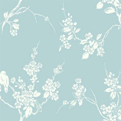 Light Green Imperial Floral Blossoms Branch Prepasted Wallpaper