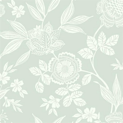 Light Green Jacobean Floral Trail Wallpaper