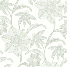 Light Green Star Flower Coastal Floral Wallpaper
