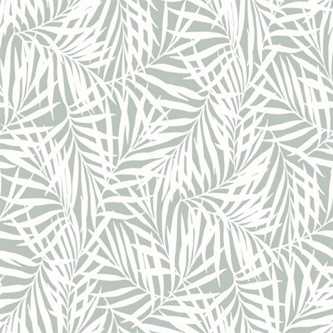 Light Green & White Oahu Fronds Wallpaper