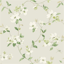 Light Grey Acrylic Texture Dogwood Floral &amp; Leaf Wallpaper