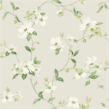 Light Grey Acrylic Texture Dogwood Floral &amp;amp; Leaf Wallpaper