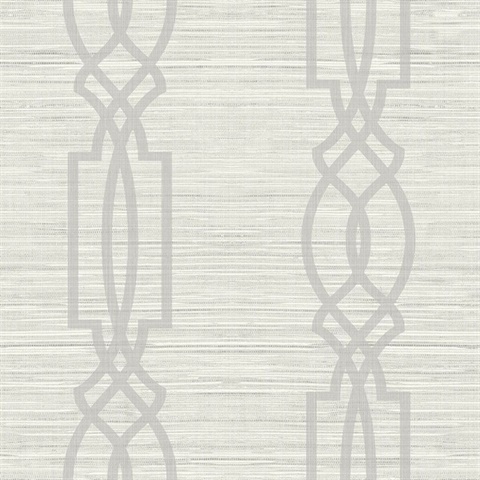 Light Grey Large Trellis On Faux Grasscloth With Horizontal Textile St