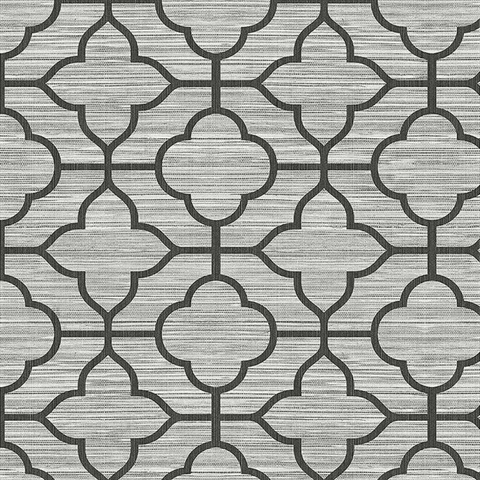 Light Grey Lattice Quatrefoil Clover Textile String Wallpaper