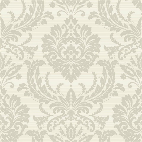 Light Grey & Off White Commercial Damask Wallpaper