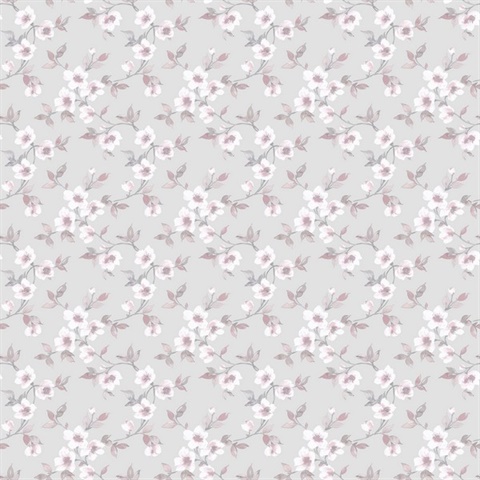 Light Grey & Pink Anenome Floral Mini Wallpaper