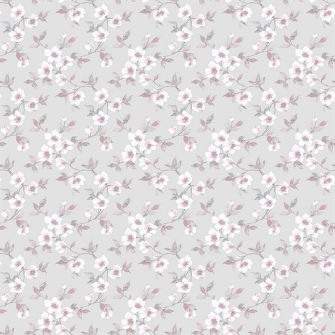 Light Grey & Pink Anenome Floral Mini Wallpaper