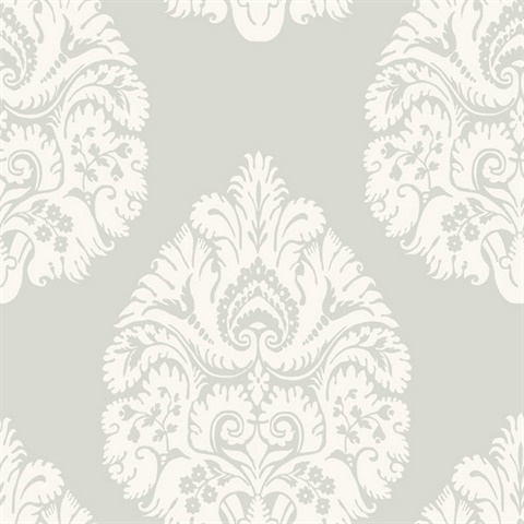 Light Grey Teardrop Classic Damask Wallpaper