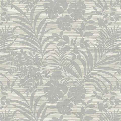 Light Grey Tropical Leaf Textile String Wallpaper