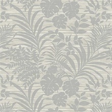 Light Grey Tropical Leaf Textile String Wallpaper
