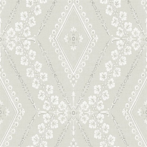 Light Grey & White Charleston Classical Trellis Wallpaper