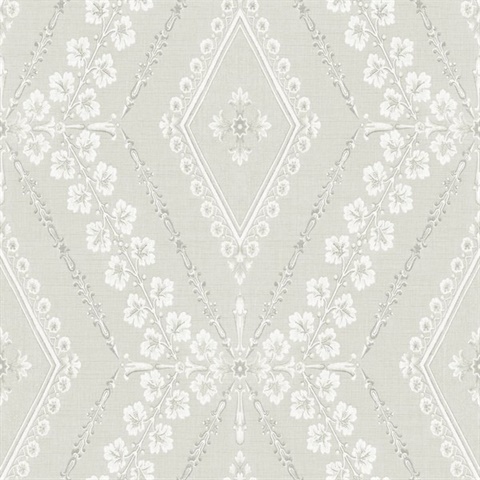 Light Grey & White Charleston Classical Trellis Wallpaper