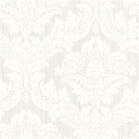 Light Grey & White Large Print Damask Wallpaper