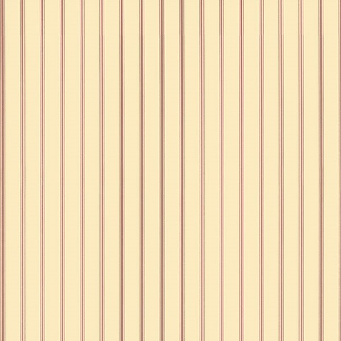 Light Ochre and Red Ticking Stripe Prepasted Wallpaper