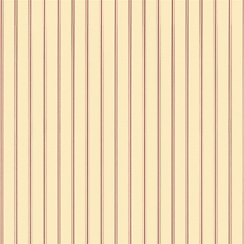 Light Ochre and Red Ticking Stripe Prepasted Wallpaper