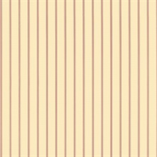 Light Ochre and Red Ticking Stripe Prepasted Wallpaper