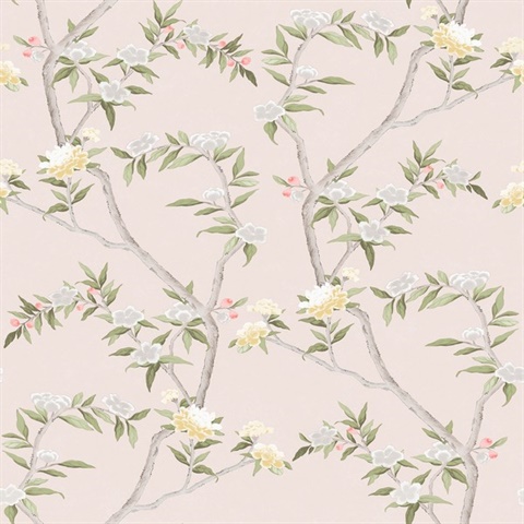 Light Pink Chinoiserie Floral Vine Wallpaper