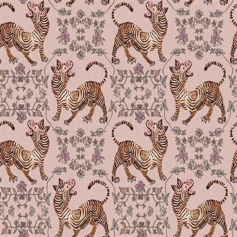 Light Pink Ferrandi Asian Tibetan Tiger Wallpaper