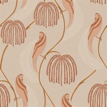 Light Pink &amp; Neutral Blaise Bird &amp; Bontantical Stripe Wallpaper