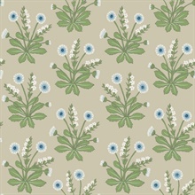 Light Taupe &amp; Blue Meadow Flowers Wallpaper