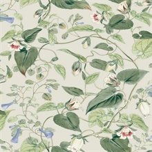 Light Taupe Drawn Moon Flower &amp; Leaf Wallpaper