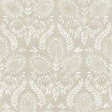 Light Taupe Laurel Leaf Damask Wallpaper