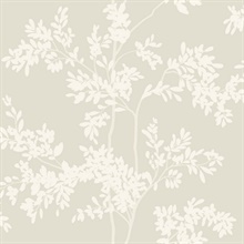 Light Taupe & White Lunaria Leaf & Branches Wallpaper