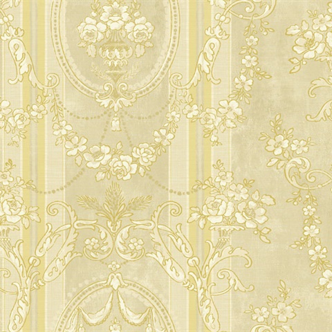 Light Yellow Cameo Floral Stripe