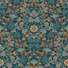 Lila Blue Strawberry Floral Wallpaper