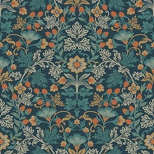 Lila Blue Strawberry Floral Wallpaper