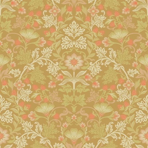 Lila Gold Strawberry Floral Wallpaper