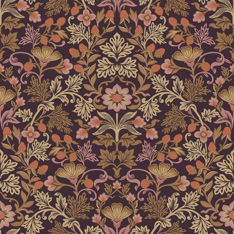 Lila Peach Strawberry Floral Wallpaper