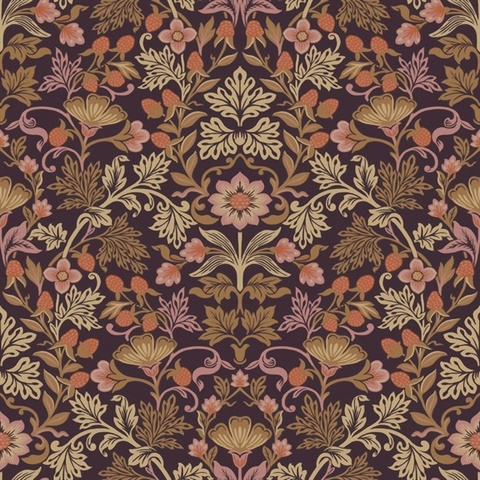 Lila Peach Strawberry Floral Wallpaper