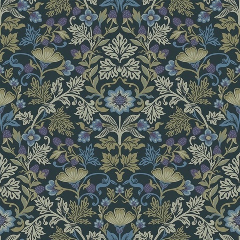 Lila Periwinkle Strawberry Floral Wallpaper