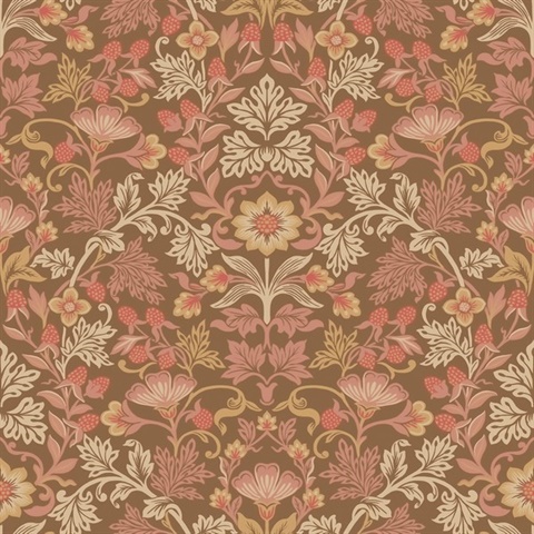 Lila Pink Strawberry Floral Wallpaper