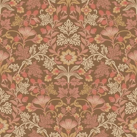 Lila Pink Strawberry Floral Wallpaper