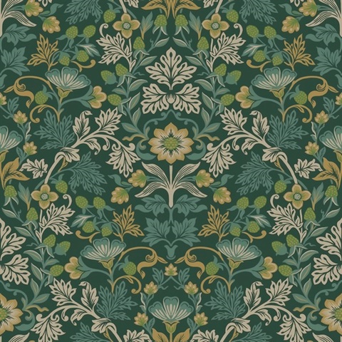 Lila Teal Strawberry Floral Wallpaper