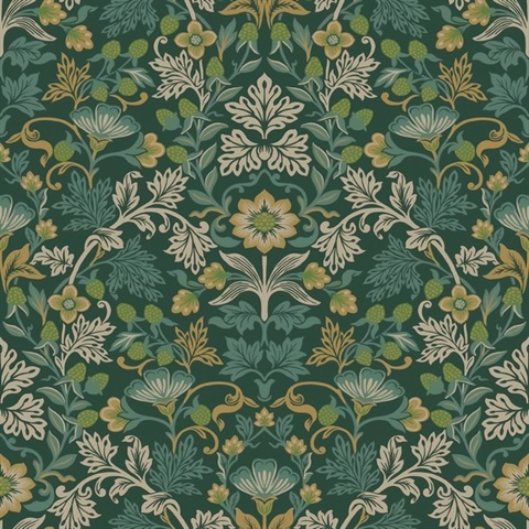 Lila Teal Strawberry Floral Wallpaper
