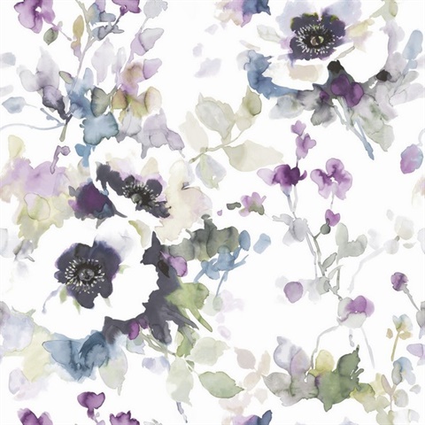 Lilac & Green Garden Anemone Peel & Stick Temporary Removable Wallpaper