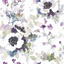 Lilac &amp; Green Garden Anemone Peel and Stick Wallpaper