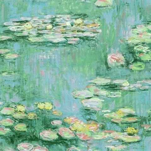 Lily Pond Floral Hunter Green & Lakeside Peel and Stick Wallpaper